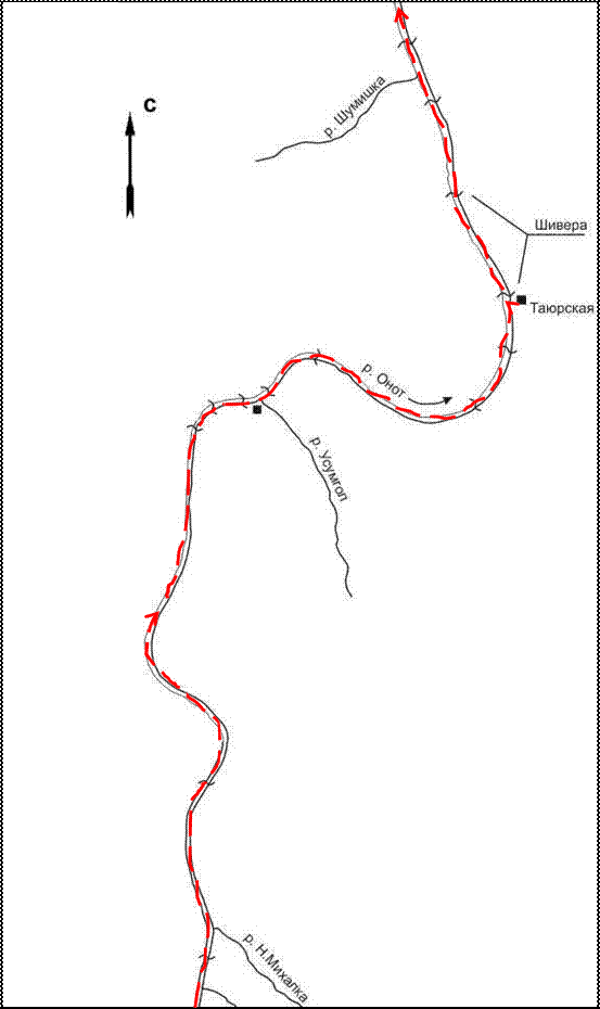 Схема 8. Схема маршрута. Р. Онот (1:50 000).