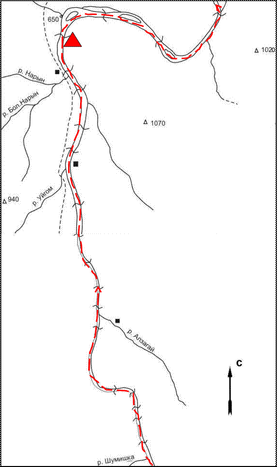 Схема 9. Схема маршрута. Р. Онот (1:50 000).