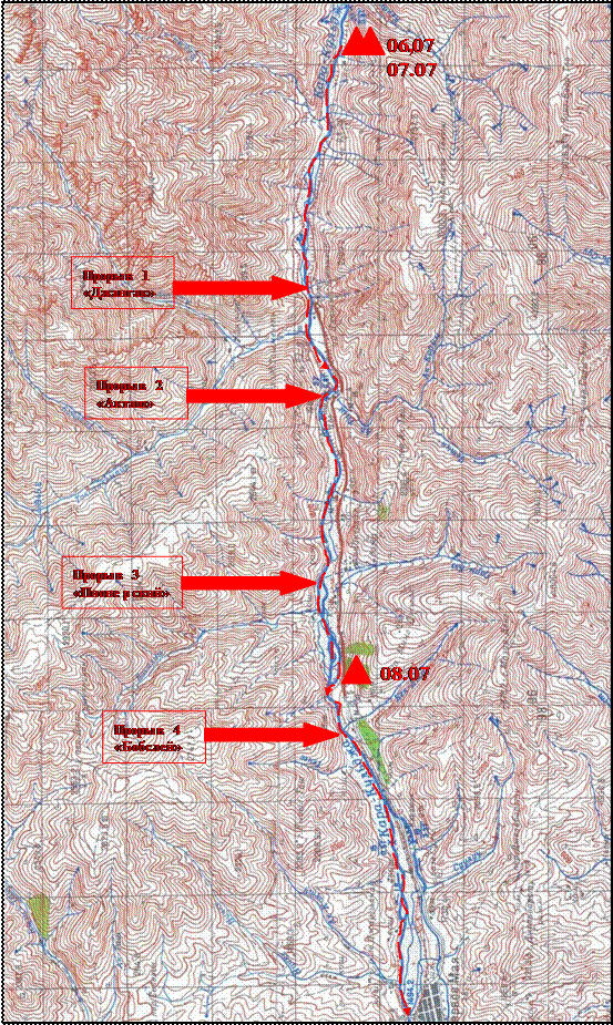 Схема 6. Схема маршрута, р. Каракульджа (1:100 000).